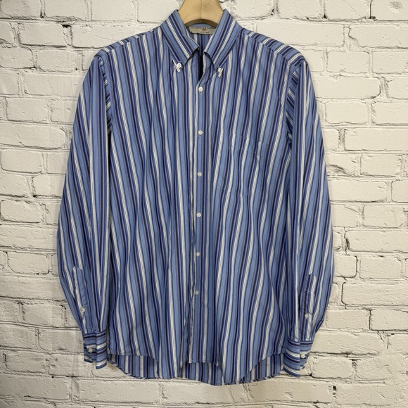 Luciano Barbera Riviera Collar Button Up Shirt Size L Blue Striped Made In Italy - Picture 1 of 15